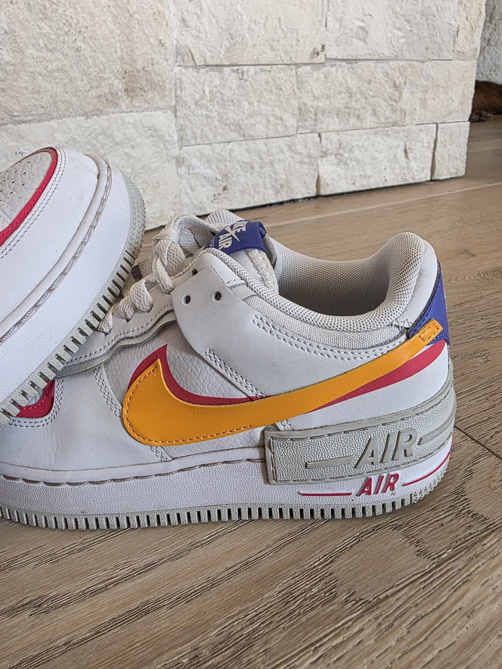 Nike Womens White Sneakers with Yellow & Pink & Purple Accents